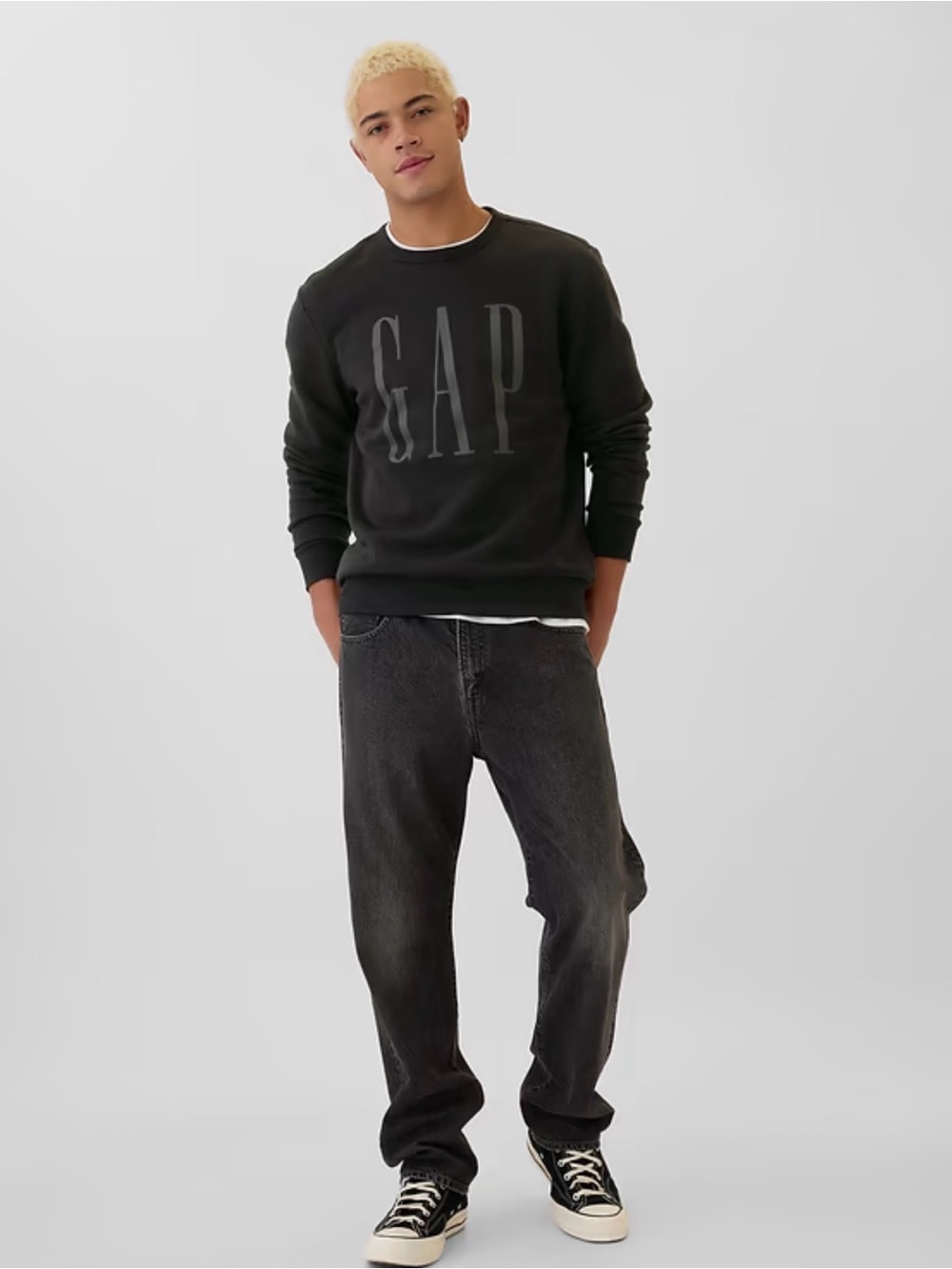 GAP Black Tonal Logo Crew Sweatshirt